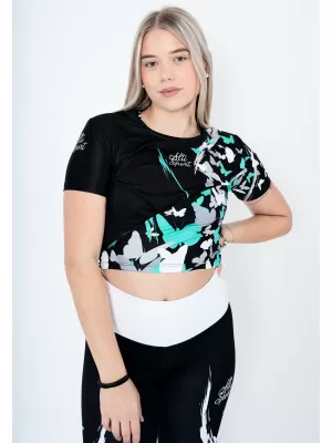 Dámský funkční crop top premium ALTISPORT VOJ/ALW022TR07 ČERNÁ/TYRKYSOVÁ