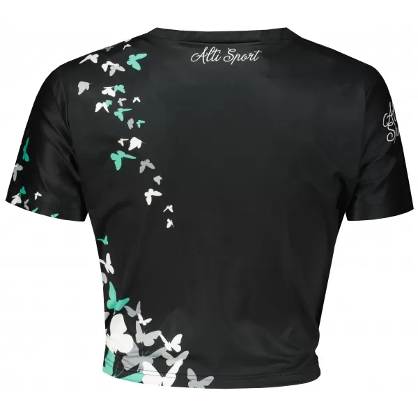  Dámský funkční crop top premium ALTISPORT VOJ/ALW022TR07 ČERNÁ/TYRKYSOVÁ 