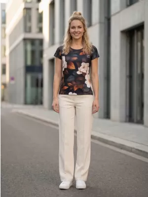Dámské volnočasové triko premium ALTISPORT VOJ/ALW097TR06 BÍLÁ/ORANGE/KVĚTY