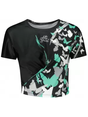 Dámský funkční crop top premium ALTISPORT VOJ/ALW022TR07 ČERNÁ/TYRKYSOVÁ