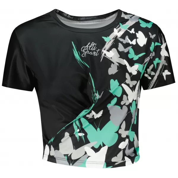  Dámský funkční crop top premium ALTISPORT VOJ/ALW022TR07 ČERNÁ/TYRKYSOVÁ 