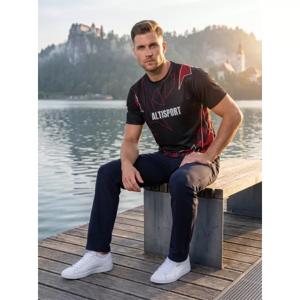  Pánské volnočasové triko premium ALTISPORT VOJ/ALM123TR06 ČERNO-ČERVENÁ 
