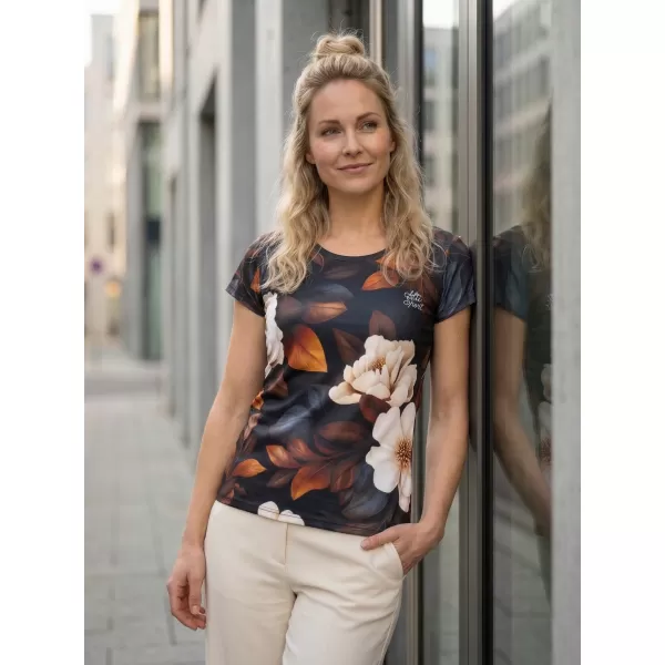  Dámské volnočasové triko premium ALTISPORT VOJ/ALW097TR06 BÍLÁ/ORANGE/KVĚTY 