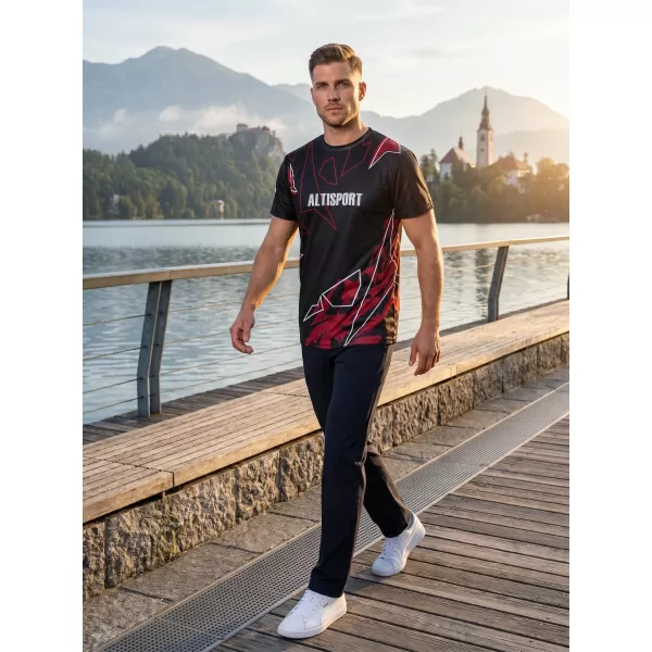  Pánské volnočasové triko premium ALTISPORT VOJ/ALM123TR06 ČERNO-ČERVENÁ 