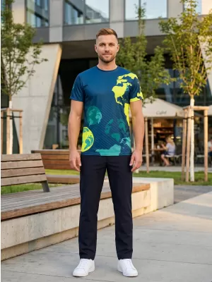 Pánské volnočasové triko premium ALTISPORT VOJ/ALM130TR06 NAVY-FLUO YELLOW