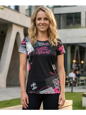 Dámské funkční triko premium ALTISPORT VOJ/ALW009TR01 ČERNÁ/SVĚTLE RŮŽOVÁ