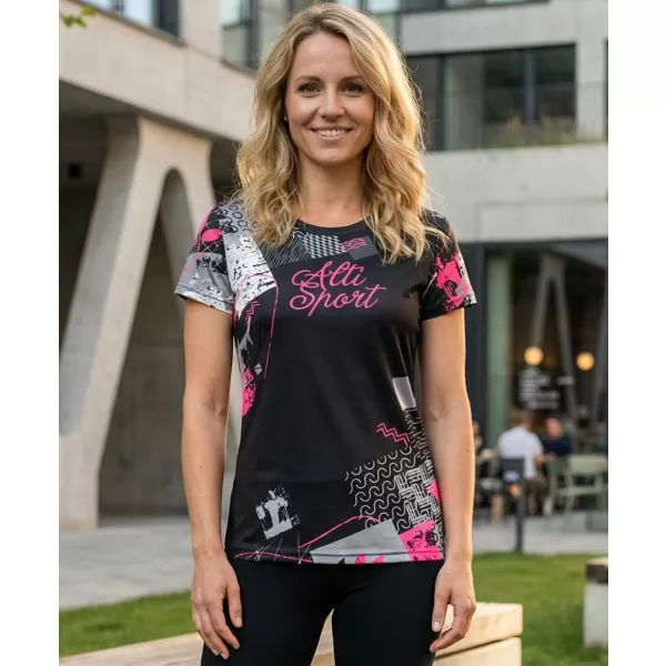  Dámské funkční triko premium ALTISPORT VOJ/ALW009TR01 ČERNÁ/SVĚTLE RŮŽOVÁ 