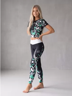 Dámské dlouhé legíny premium ALTISPORT VOJ/ALW022LEG01 ČERNÁ/TYRKYSOVÁ
