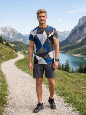 Pánské funkční triko premium plus ALTISPORT VOJ/ALM007TR02 NÁMOŘNÍ MODRÁ/HNĚDÁ