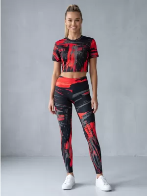 Dámské dlouhé legíny premium ALTISPORT VOJ/ALW010LEG01 ČERNOČERVENÁ