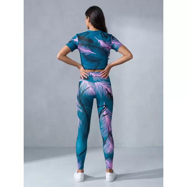  Dámské dlouhé legíny premium ALTISPORT VOJ/ALW001LEG01 PETROLEJOVÁ/SVĚTLE RŮŽOVÁ 