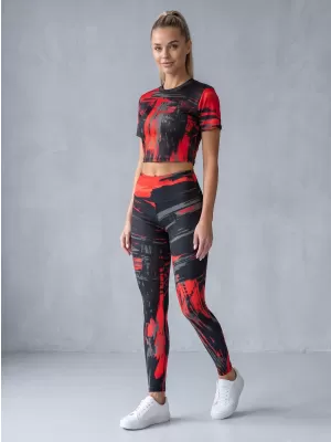 Dámské dlouhé legíny premium ALTISPORT VOJ/ALW010LEG01 ČERNOČERVENÁ