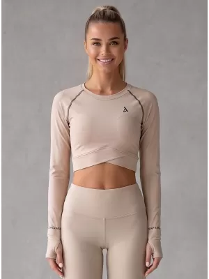 Dámský funkční crop top s dlouhým rukávem premium ALTISPORT VOJ/ALW000TR04 HNĚDÁ