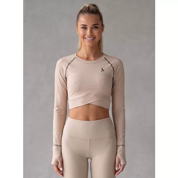  Dámský funkční crop top s dlouhým rukávem premium ALTISPORT VOJ/ALW000TR04 HNĚDÁ 