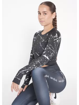 Dámský funkční crop top s dlouhým rukávem premium ALTISPORT VOJ/ALW034TR04 ČERNÁ