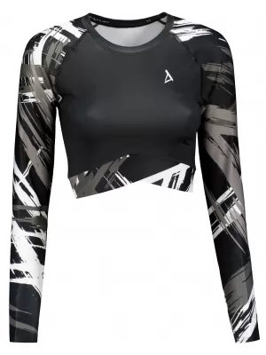 Dámský funkční crop top s dlouhým rukávem premium ALTISPORT VOJ/ALW039TR04 ČERNÁ/BÍLÁ