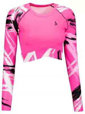 Dámský funkční crop top s dlouhým rukávem premium ALTISPORT VOJ/ALW039TR04 FLUO PINK