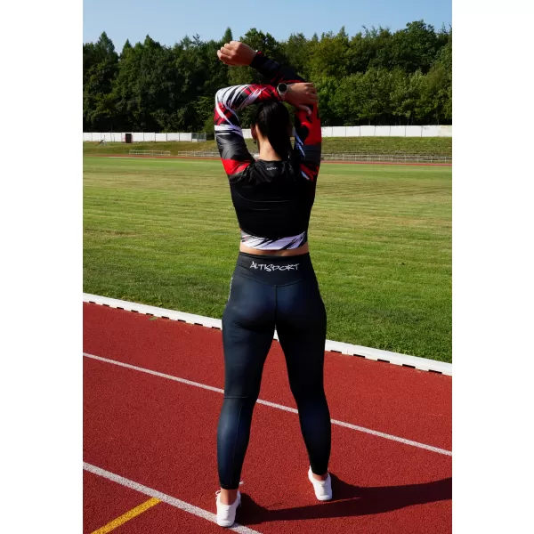  Dámský funkční crop top s dlouhým rukávem premium ALTISPORT VOJ/ALW039TR04 ČERNÁ/ČERVENÁ 