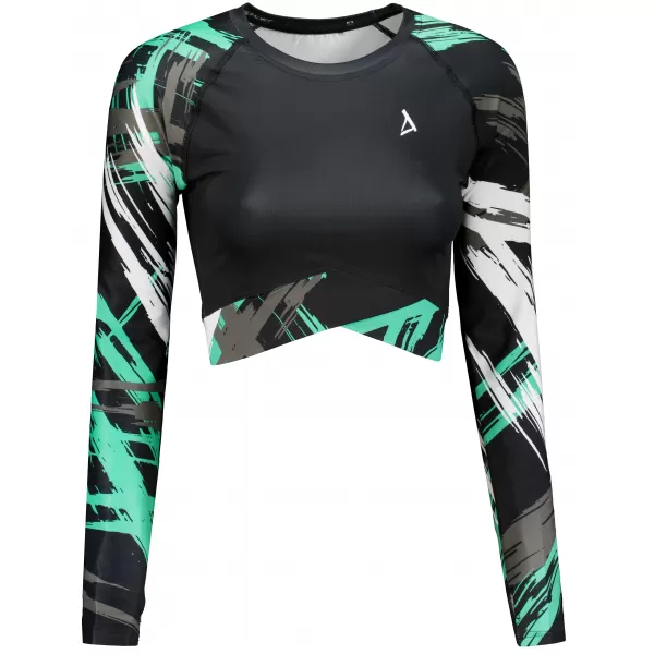  Dámský funkční crop top s dlouhým rukávem premium ALTISPORT VOJ/ALW039TR04 ČERNÁ/TYRKYSOVÁ 