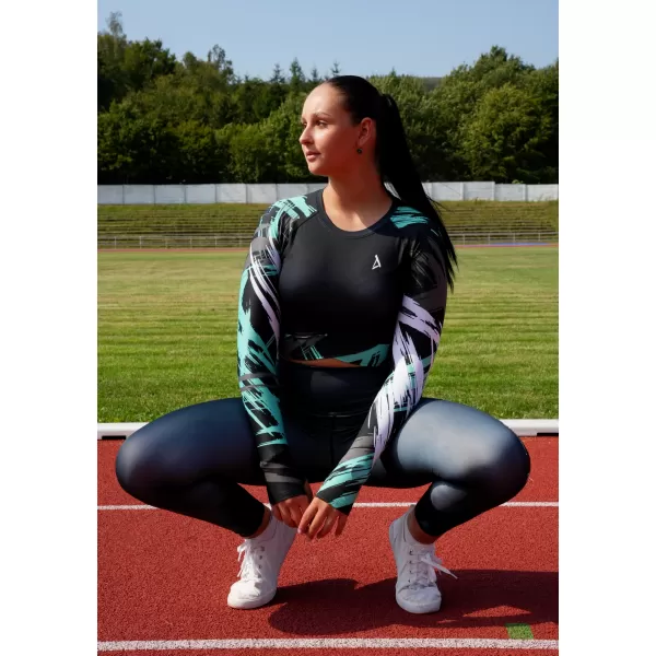  Dámský funkční crop top s dlouhým rukávem premium ALTISPORT VOJ/ALW039TR04 ČERNÁ/TYRKYSOVÁ 