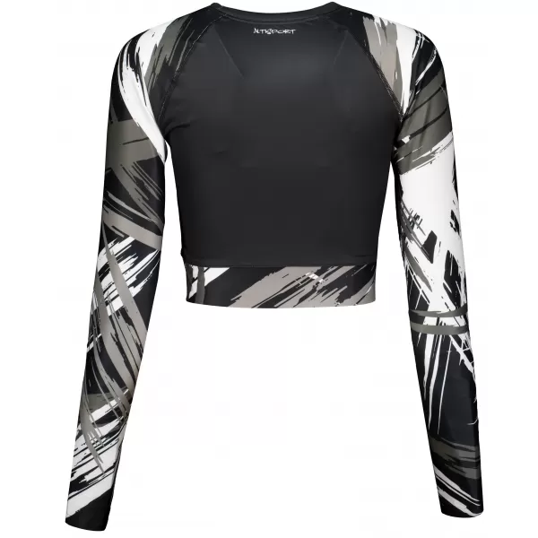  Dámský funkční crop top s dlouhým rukávem premium ALTISPORT VOJ/ALW039TR04 ČERNÁ/BÍLÁ 