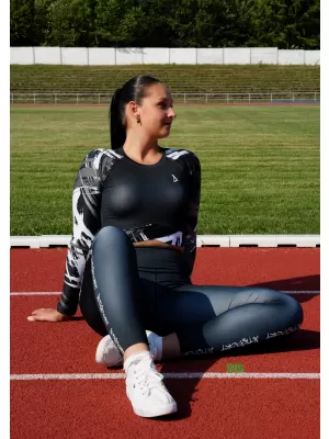 Dámský funkční crop top s dlouhým rukávem premium ALTISPORT VOJ/ALW039TR04 ČERNÁ/BÍLÁ