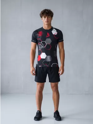 Pánské funkční kompresní tričko s krátkým rukávem premium ALTISPORT VOJ/ALM037TR04 ČERNOČERVENÁ