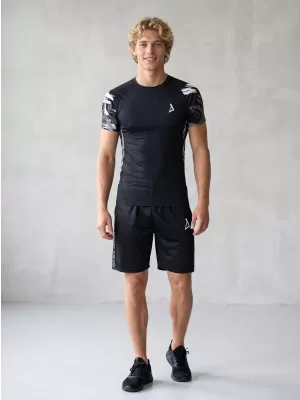 Pánské funkční kompresní tričko s krátkým rukávem premium ALTISPORT VOJ/ALM039TR04 ČERNOBÍLÁ