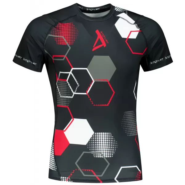  Pánské funkční kompresní tričko s krátkým rukávem premium ALTISPORT VOJ/ALM037TR04 ČERNOČERVENÁ 