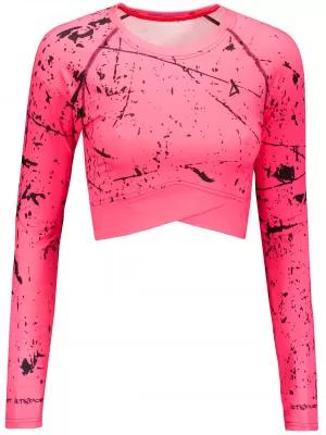 Dámský funkční crop top s dlouhým rukávem premium ALTISPORT VOJ/ALW034TR04 FLUO PINK
