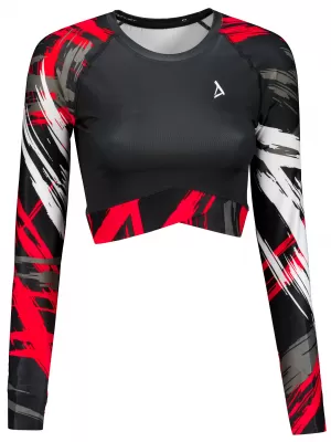 Dámský funkční crop top s dlouhým rukávem premium ALTISPORT VOJ/ALW039TR04 ČERNÁ/ČERVENÁ