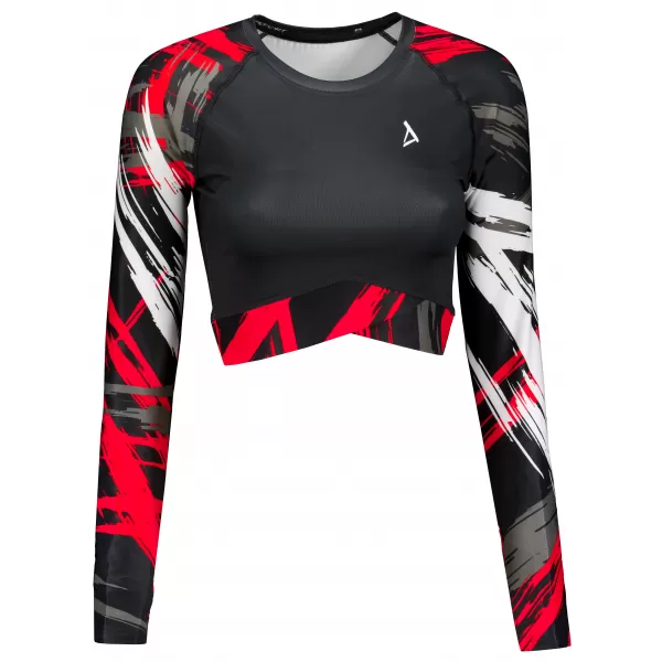  Dámský funkční crop top s dlouhým rukávem premium ALTISPORT VOJ/ALW039TR04 ČERNÁ/ČERVENÁ 