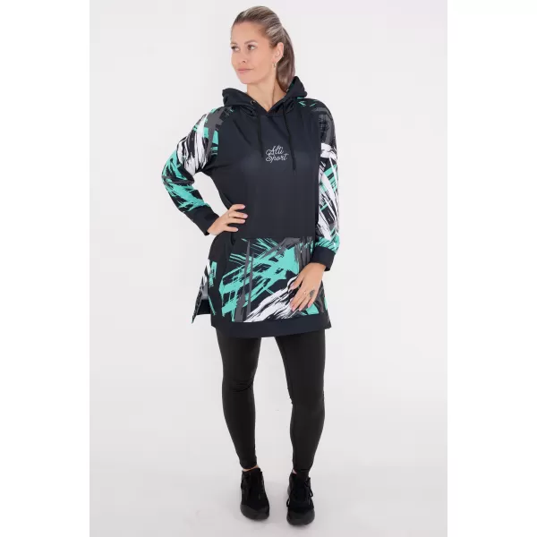  Dámská funkční prodloužená mikina premium ALTISPORT VOJ/ALW039MI03 černá/tyrkysová 