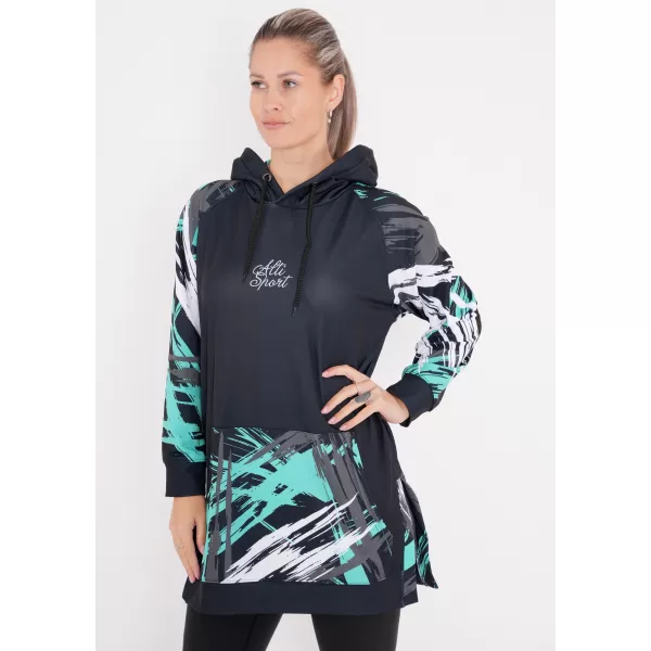  Dámská funkční prodloužená mikina premium ALTISPORT VOJ/ALW039MI03 černá/tyrkysová 