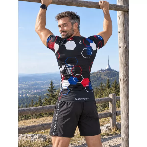  Pánské funkční kompresní triko s krátkým rukávem premium ALTISPORT VOJ/ALM036TR04 HEXA ČERNÁ 