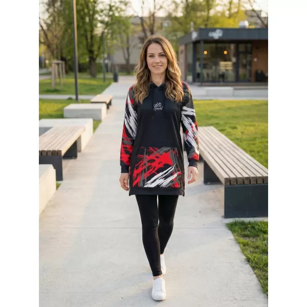  Dámská funkční prodloužená mikina premium ALTISPORT VOJ/ALW039MI03 černá/červená 