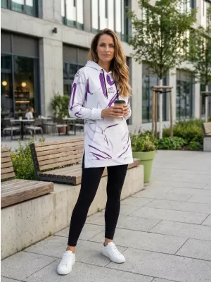 Dámská funkční prodloužená mikina premium ALTISPORT VOJ/ALW049MI03 BÍLÁ/FIALOVÁ