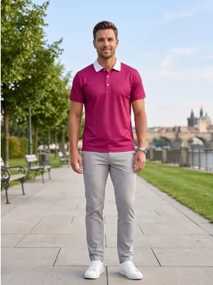 Pánské funkční triko s límečkem premium ALTISPORT VOJ/ALM050TR05 VÍNOVÁ