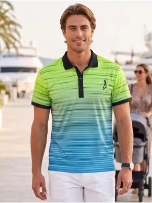 Pánské funkční triko s límečkem premium ALTISPORT VOJ/ALM031TR05 NEON YELLOW/PETROLEJOVÁ