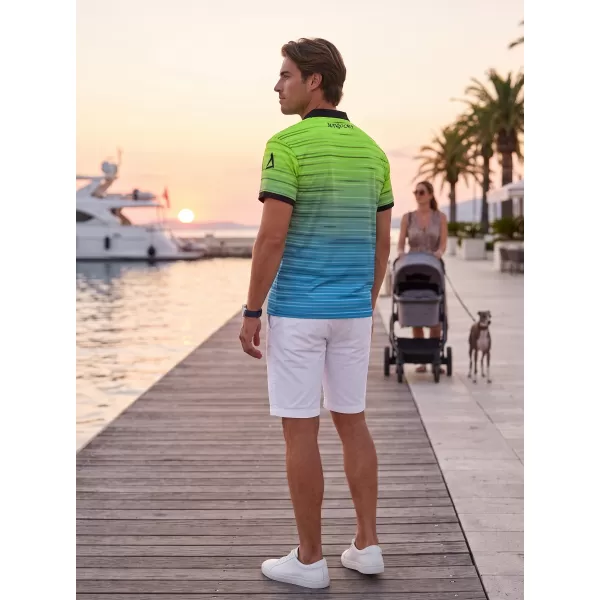 Pánské funkční triko s límečkem premium ALTISPORT VOJ/ALM031TR05 NEON YELLOW/PETROLEJOVÁ 