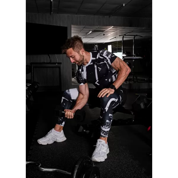  Pánské sportovní legíny dlouhé premium ALTISPORT VOJ/ALM079LEG01 ČERNOBÍLÁ 