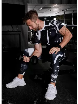 Pánské sportovní legíny dlouhé premium ALTISPORT VOJ/ALM079LEG01 ČERNOBÍLÁ