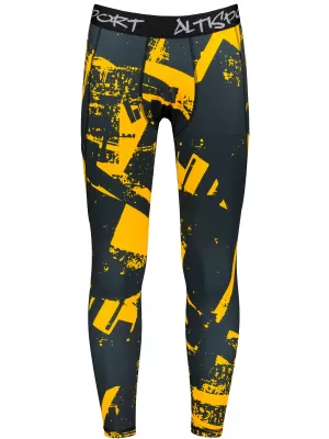 Pánské sportovní legíny dlouhé premium ALTISPORT VOJ/ALM079LEG01 ČERNOŽLUTÁ