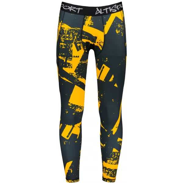  Pánské sportovní legíny dlouhé premium ALTISPORT VOJ/ALM079LEG01 ČERNOŽLUTÁ 