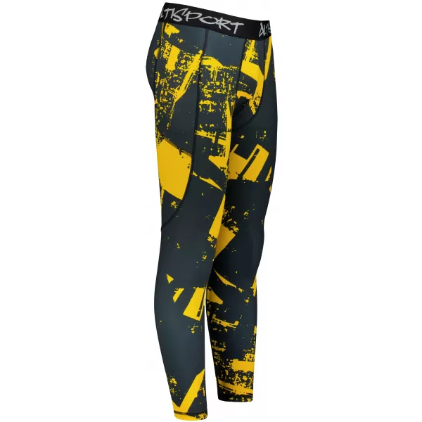  Pánské sportovní legíny dlouhé premium ALTISPORT VOJ/ALM079LEG01 ČERNOŽLUTÁ 