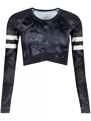 Dámský funkční crop top s dlouhým rukávem premium ALTISPORT VOJ/ALW096TR04 ČERNÁ