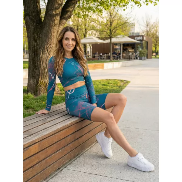  Dámský funkční crop top s dlouhým rukávem premium ALTISPORT VOJ/ALW082TR04 PETROLEJOVÁ 