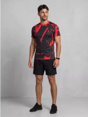 Pánské funkční kompresní triko s krátkým rukávem premium ALTISPORT VOJ/ALM079TR04 ČERNOČERVENÁ