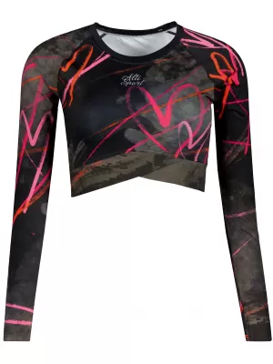 Dámský funkční crop top s dlouhým rukávem premium ALTISPORT VOJ/ALW082TR04 ČERNÁ