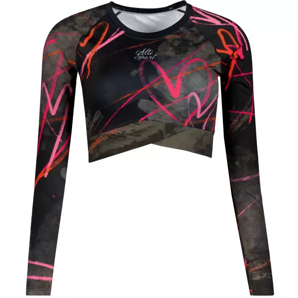  Dámský funkční crop top s dlouhým rukávem premium ALTISPORT VOJ/ALW082TR04 ČERNÁ 